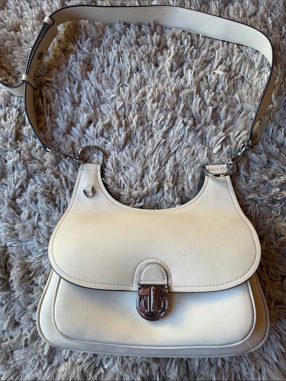 Tory Burch Cream Leather Shoulder Bag with Silver Hardware